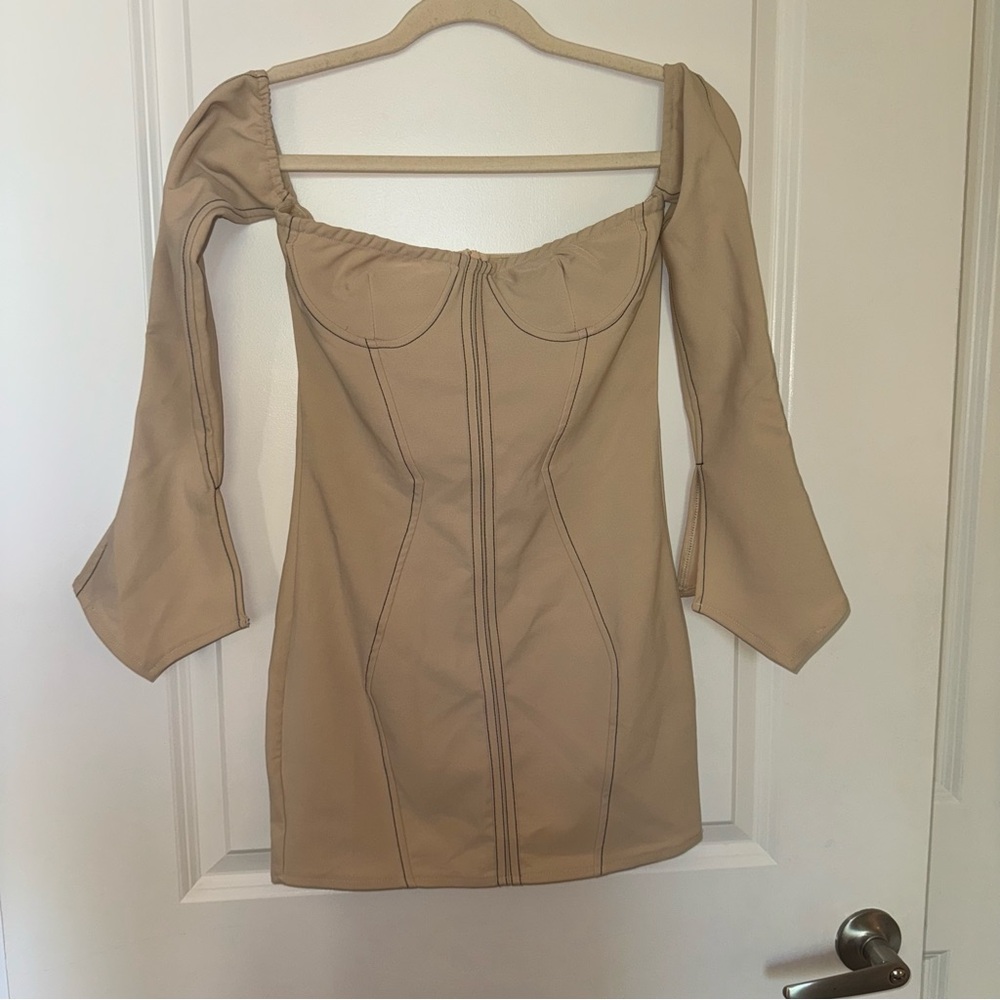 PrettyLittleThing Beige Off-Shoulder Top